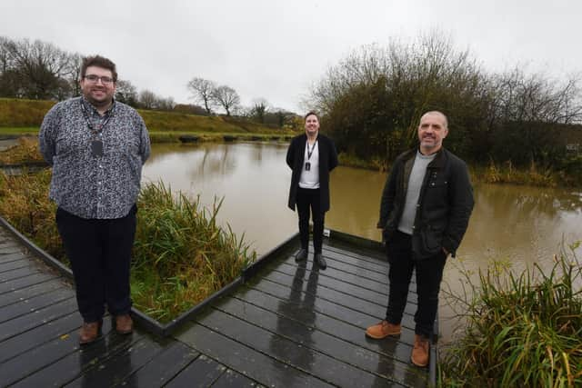 Centre manager Daniel Bowman, with managing directors Martin Taylor and Darren Fletcher at Fir Tree Fishery CIC