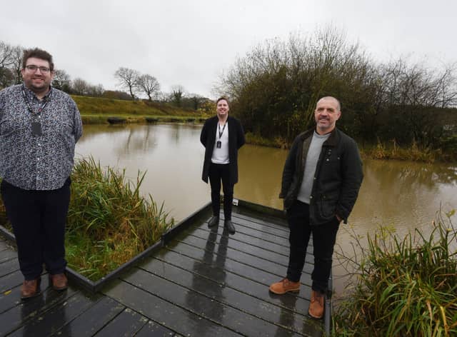 Centre manager Daniel Bowman, with managing directors Martin Taylor and Darren Fletcher at Fir Tree Fishery CIC