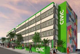 CGI of newly revamped Civic Centre on Millgate, Wigan