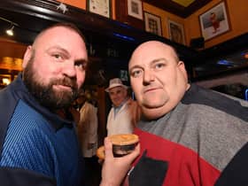 Former and reigning World Pie Eating Champions Martin Appleton-Clare (left) and Ian Gerrard when the event was last held in 2019