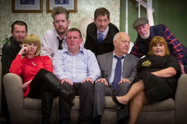 The cast of Wigan Little Theatre's production of Funny Money.