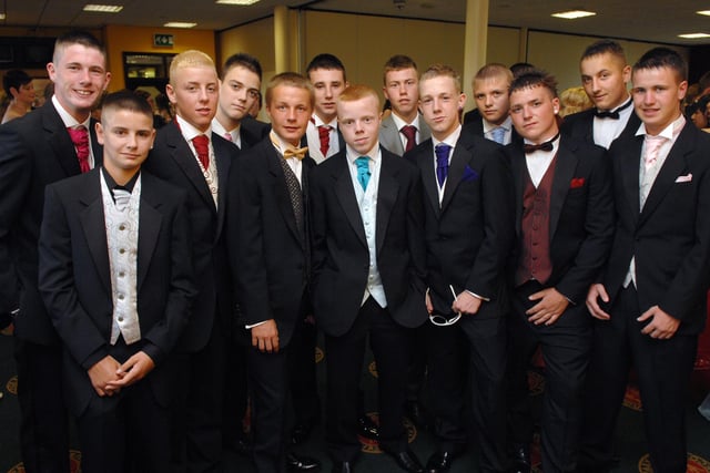 Hawkley Hall High School Leavers' Ball, Haydock Park Racecourse.
Rear; Declan Conroy, Jake Slater, Steven Spicer, Scott Houghton, Ryan Unsworth and Liam Lockyer. Front; Liam Sculthorpe, Liam Brophy, Jamie Hutchinson, Tom Wilkinson, Danny Jones, Tom Naylor and Ian Sproat.