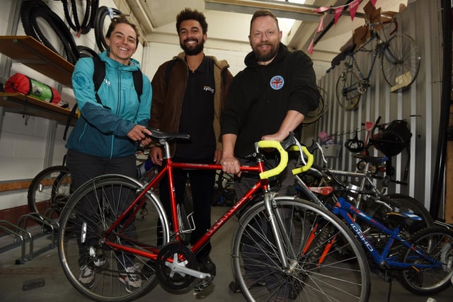Mark Harrison, right, director at Wigan Cycle Project, with Ellen Holme and Ben Porter