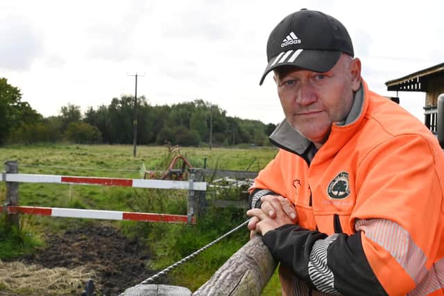 Brian Lee on his farm in Hindley, which has been repeatedly targeted by burglars