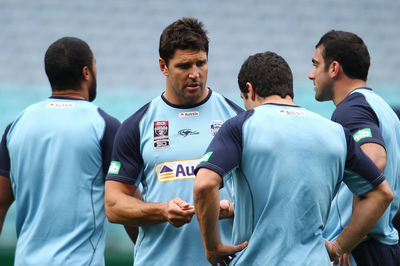 Trent Barrett's 11 appearances for New South Wales spanned over 13 years. 

His final State of Origin outing in 2010, after returning to the NRL following a stint in Super League.