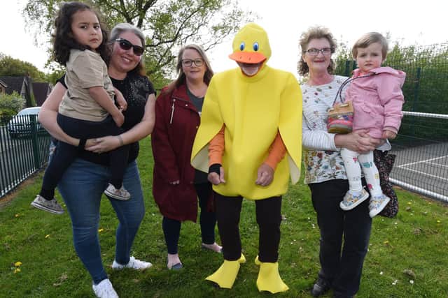 Some of the volunteers and organisers of the Appley Duck Race event in May, from left, Alison Bishop-Otutaha with Semisi, four, Kate Rossington, Norman the Duck, Judith Nicholson with grandaughter Georgia, two.