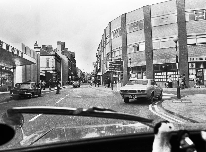 A driver's view coming up King Street to its junction with Rodney Street with Lennons supermarket on the left in the early 1970s.