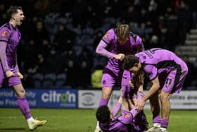 Harrison Bettoni is mobbed after scoring at Preston