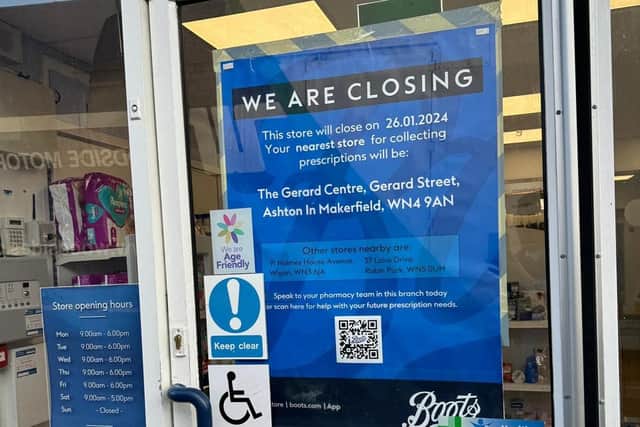 The notice in the window of the Pemberton Boots shop announcing its closure next month