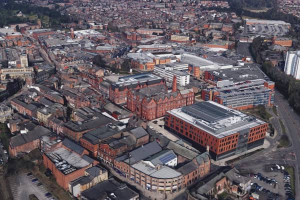An aerial view of Wigan town centre