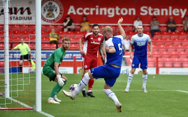 Jack Whatmough hits the bar at Accrington