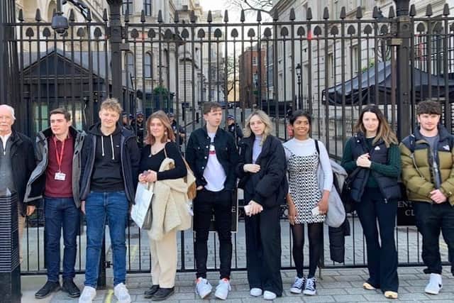 St John Rigby students outside Downing Street