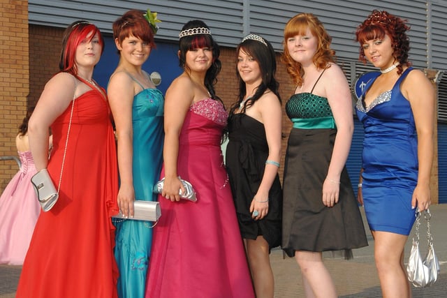 Abraham Guest High School Leavers' Ball, JJB Stadium.
from left, Briony Jolley, Lois Cox, Hayley Ainscough, Sophie Booth, Kirsty Simpkin and Cleo Byrne.