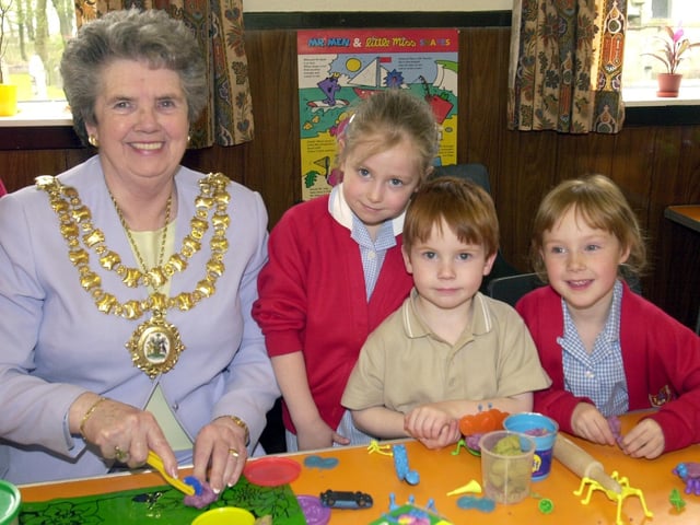 Wigan's then Mayor Joan Hurst officially opened the new after-school children's club at St David's Primary, Haigh. She is pictured with Rebecca Murphy and Ben and Alice Jarvis