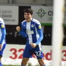 Kyle Joseph scores for Latics at Burton during the 2020-21 campaign