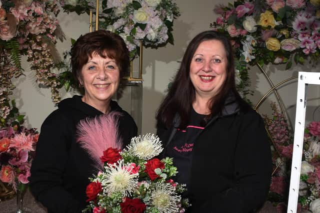 Julie Robinson and Angela Tickle at AM Flowers, Haigh Woodland Park.