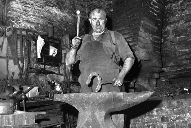 The last remaining blacksmith's forge in south west Lancashire on Kenyon Lane, Lowton, just before closure in 1968.
The blacksmith is possibly Herbert Jordan.  There was another smithy just round the corner on Newton Road.