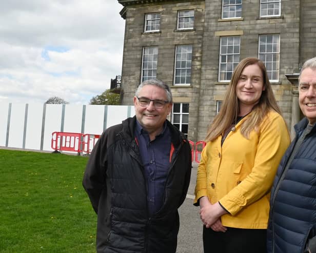 Aspull ward councillors from left, Chris Ready, Laura Flynn and Ron Conway at Haigh Hall as work begins on site.