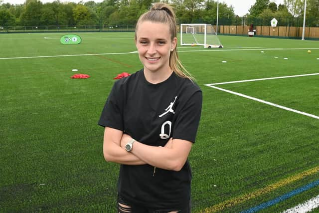 Ella Toone unveils a football pitch named in her honour at the new grassroots sports facility, William Fosters Hub, Ince, back in May