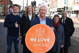 Coun Danny Fletcher, Makerfield MP Yvonne Fovargue, Wigan Council leader Coun David Molyneux, Coun Jenny Bullen and Coun Andrew Bullen in Ashton town centre