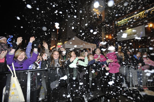 Snow falls on the crowd - Wigan Christmas Lights Switch On 2010