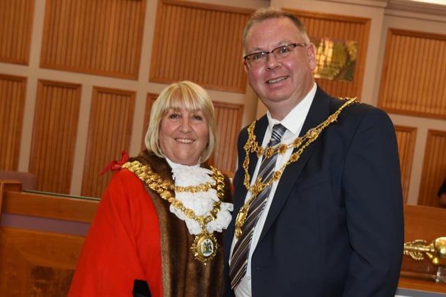 The new Mayor of Wigan Coun Marie Morgan, left, pictured with the new Deputy Mayor of Wigan Coun Kevin Anderson, right.