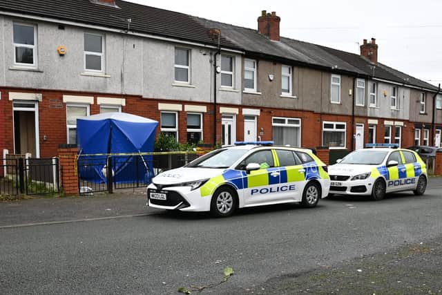 The police crime scene on Maple Crescent, Leigh.