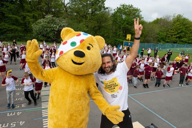 Joe Wicks and Pudsey Bear at RL Hughes School