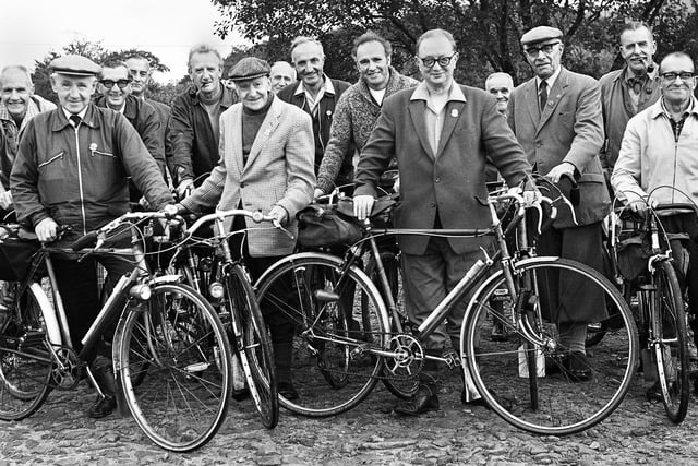 Members of the Autumn Tints Cycling Comrades, including several Wiganers, gather at Rivington Barn on Sunday 10th of October 1971.
The Autumn Tints were formed by Tom Hughes in 1924 for older cyclists.