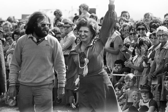Actress Pat Phoenix who played Elsie Tanner in Coronation Street arrives at Wigan Carnival on Saturday 28th of May 1977.