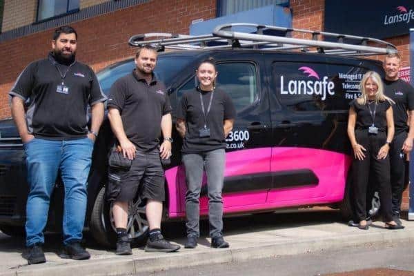 Image shows Hannah and Lee Roby (Right) with some of the Lansafe team.