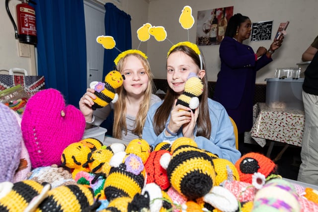 Ella Edwards and Maisie Broomhead selling cuddly toys