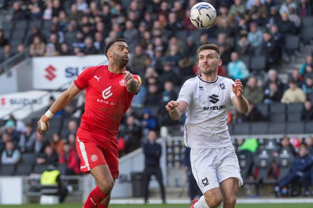 Curtis Tilt in action against MK Dons