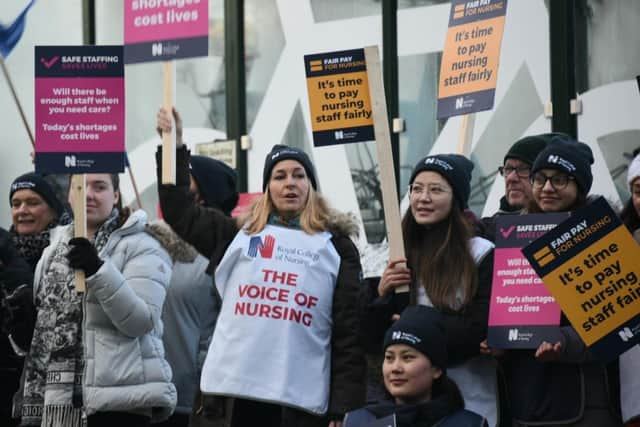 Nurses on the picket line outside Wigan Infirmary