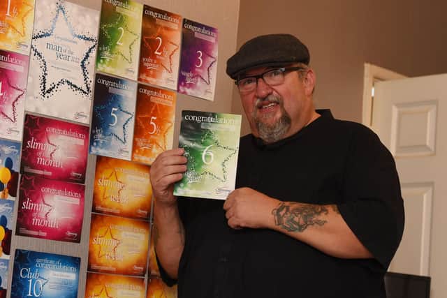 WIGAN - 19-08-22 Dave Whalley from Marsh Green, Wigan, weighed over 30st, he joined Slimming World in December and has lost 6st so far on his weight-loss journey. He hopes to inspire others.