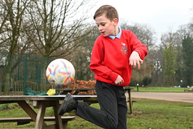 Finley McKeown, eight, did 10,000 keepy uppys to raise money for Brain Tumour Research