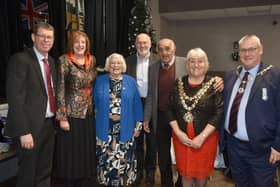 Coun Paul Kenny, Makerfield MP Yvonne Fovargue, Joan Boston, Neil Turner, Billy Boston, Mayor of Wigan Coun Marie Morgan and consort Coun Clive Morgan