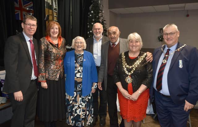 Coun Paul Kenny, Makerfield MP Yvonne Fovargue, Joan Boston, Neil Turner, Billy Boston, Mayor of Wigan Coun Marie Morgan and consort Coun Clive Morgan