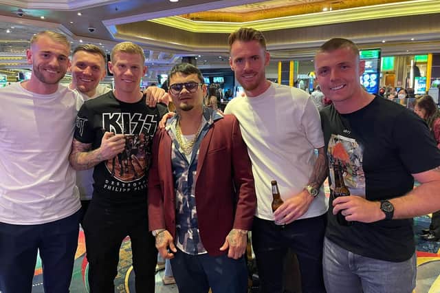 Jack Whatmough, Charlie Wyke, James McClean, Tom Naylor and Max Power with boxing hero Marcos Maidana (Pic: Max Power twitter)