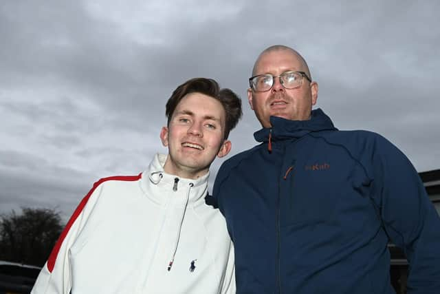 From left: Jacob Jones and uncle Matt Jones are preparing for a charity skydive, to raise funds for Wigan and Leigh Hospice, in memory of Jacob's mum.