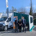 Josh at the coffee morning alongside the GP testing van