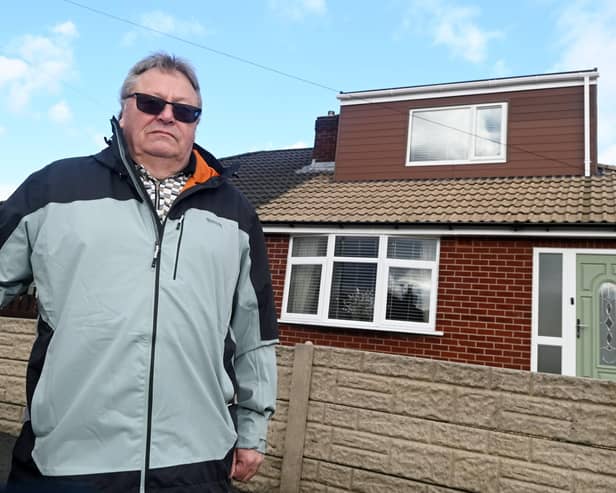 Andrew Jolly outside his home in Hindley Green on which he built a dormer extension which may now have to be demolished