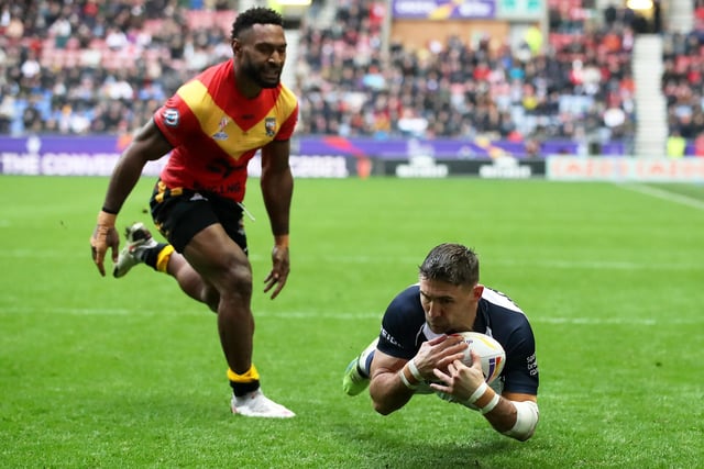 Tommy Makinson went over for five tries in the victory (Photo by Jan Kruger/Getty Images for RLWC)