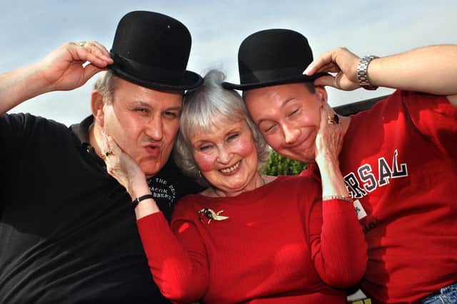 Holywood actress Jean Darling who appeared in Laurel and Hardy's feature Babes in Toyland  has been a regular visitor to the Wigan festival. Seen here with Sons of the Desert Norman Leigh (left) and Gary Winstanley