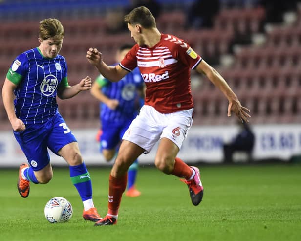 Joe Gelhardt in action for Wigan Athletic against Middlesbrough in a Championship fixture on February 11, 2020