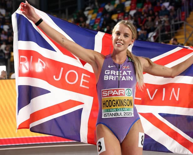 Keely Hodgkinson pays tribute to Joe Galvin after her victory in Turkey