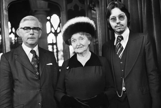 World famous opera singer Isobell Baillie, then aged 82, with, left, Ronald Kay, conductor of the Oriana Choir and her pupil Robert Alderson before performing at a Good Friday programme of passion music at St. Wilfrid's Church, Standish, on 8th of April 1977.
She was regarded as one of the 20th century's great oratorio singers and on the night sang an aria by Bach and a Mendelssohn duet with Robert Alderson.