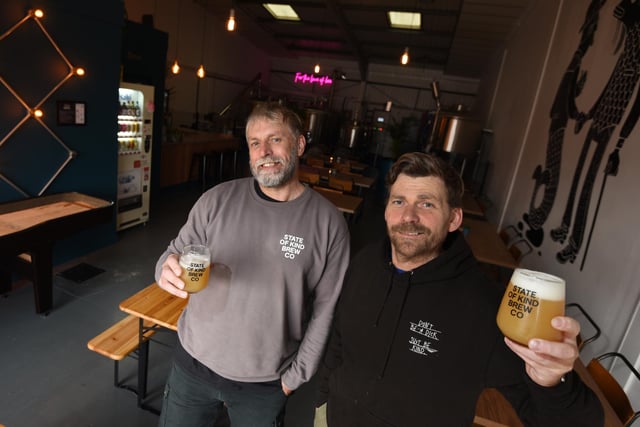 from left, Head brewer Stuart Hazelden and brewery owner and founder John Rawcliffe welcome customers to the tap house Friday to Sunday.