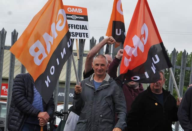 Workers from Pemberton Park and Leisure Homes LTD, Woodhouse Lane, Wigan, on the second day of strike action.