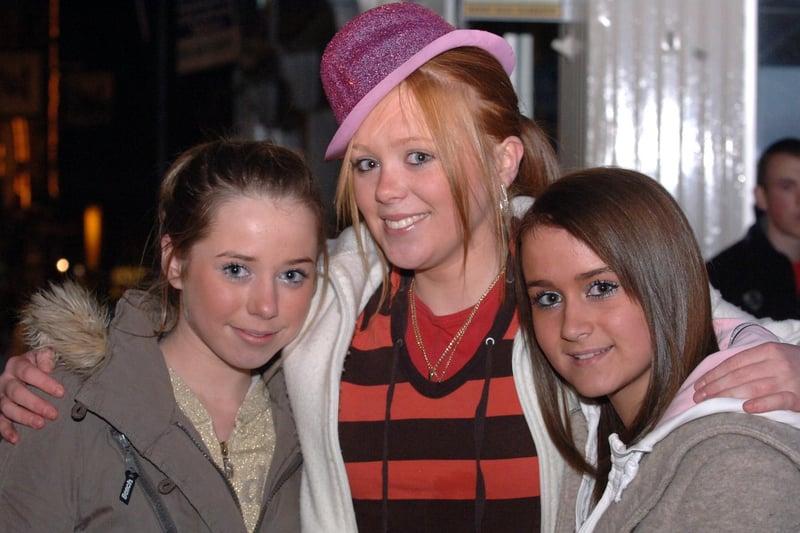 Pictured LtR: Lauren Brookfield, Gina Maloney and Rebecca Park.at Wigan Christmas Light Switch in 2006